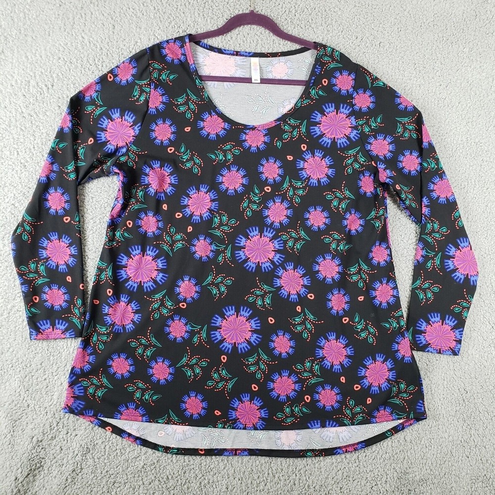 LuLaRoe Lynnae Long Sleeved Tunic 3XL Shirt Top Stretch Black Floral